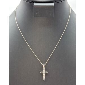 925 Sterling Silver Diamond Cut Open Cross Pendant Box Chain 17" Necklace